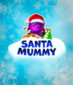  Discover the quirky "Santa Mummy" slot game by Belatra, featuring a mummified Santa decked out in festive holiday attire. This colorful image presents the mummy with a bright purple hue, wearing a Santa hat, against a backdrop of snowy blue with frosty snowflakes. The game's title, "Santa Mummy," is boldly written in large, icy blue letters.